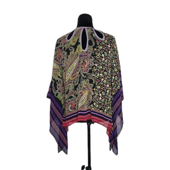 ETRO Paisley Floral Silk Kaftan Poncho Top W/ Key Holes Women's One Size Euc - Picture 3 of 8